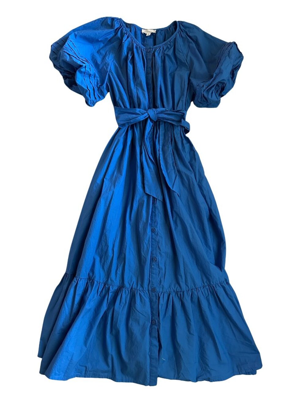 A Loves A Blue Cotton Poplin Puff Sleeve Button Maxi Dress XS